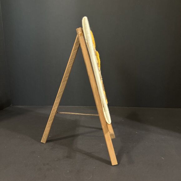 Jiffy Stitchery Finished Needlepoint Vintage Girl Churning, On Wooden Easel - Picture 2 of 7